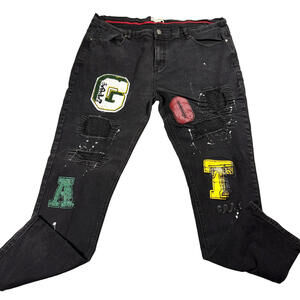 Public Supply Jeans Mens Size 42x34 Distressed Patchwork Black Denim Street Wear